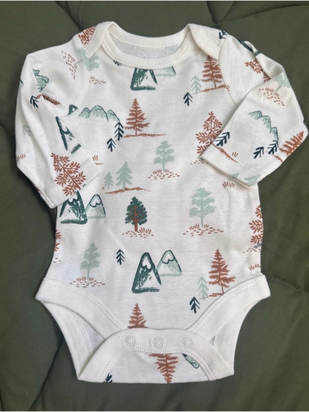 Neutral Forest-Print Long-Sleeve Baby One-Piece
